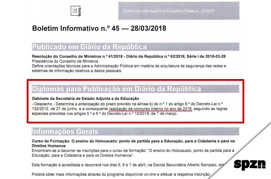 Concurso interno no ano de 2018