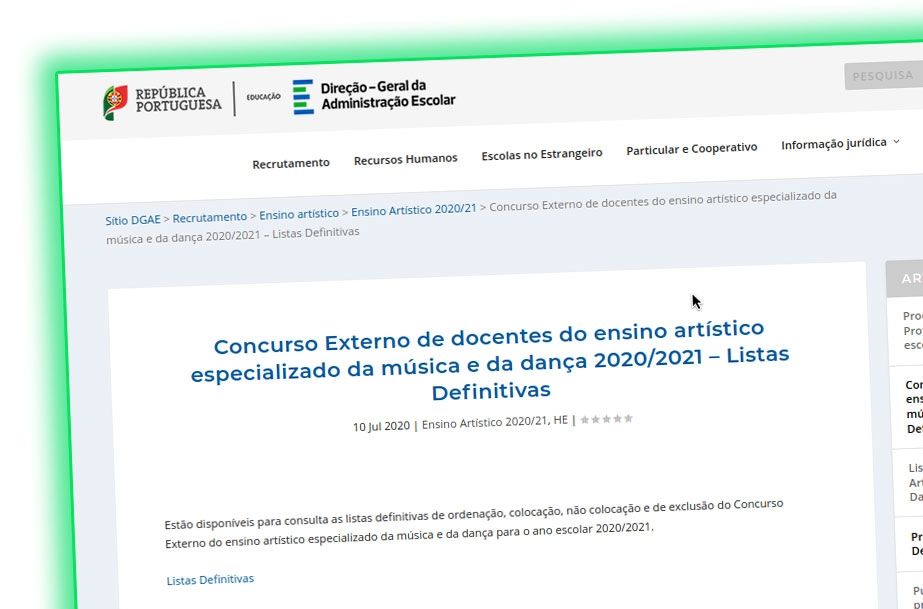 Concurso Externo de docentes do ensino artístico especializado