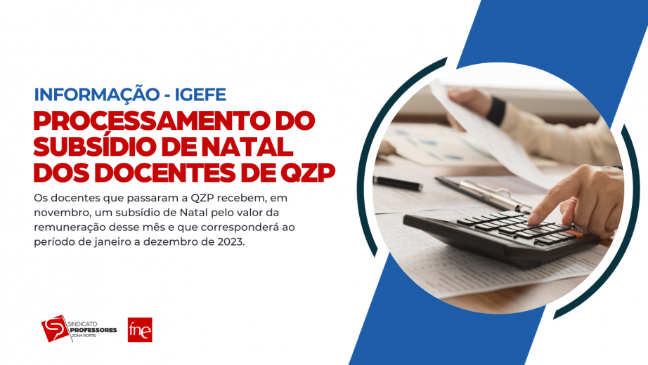 Processamento do Subsídio de Natal dos Docentes de QZP